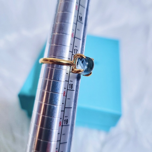 💥SOLD💥Tiffany & Co. Sugar Stack 18K Yellow Gold Paloma Picasso Blue Topaz Ring - Picture 6 of 7